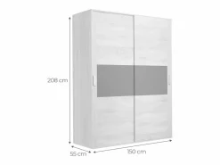Hot Armario de Madera con 2 Puertas Correderas y Altillo – Puccini Grafito, Ideal para Dormitorios de Matrimonio e Infantiles, 150x208x55 cm Beige