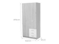 Best Armario de Madera con 2 Puertas, Altillo y 3 Cajones – Puccini -Andersen, Perfecto para Dormitorios Matrimoniales e Infantiles, 94,8x207,6x50 cm Muebles Niño