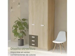 Clearance Armario de Madera con 2 Puertas, Altillo y 3 Cajones – Puccini - Grafito, Perfecto para Dormitorios Matrimoniales e Infantiles, 94,8x207,6x50 cm Muebles Niño