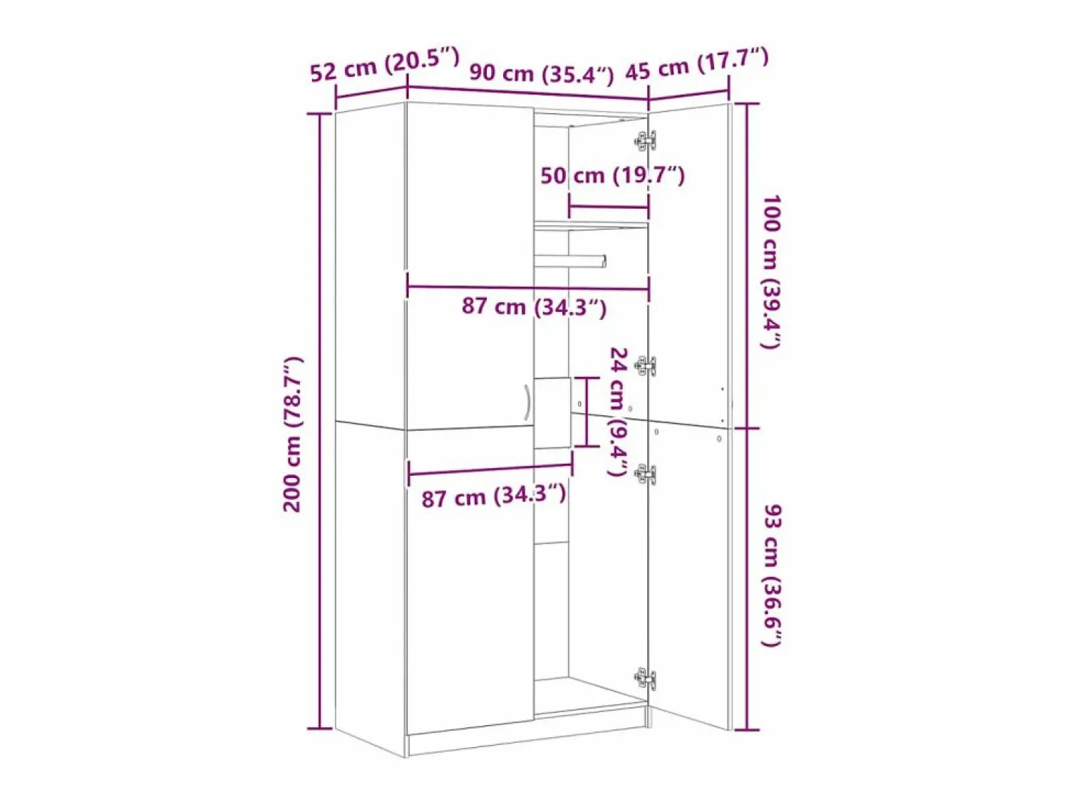 vidaxl Armario de madera contrachapada 90x52x200cm