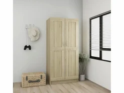 Clearance Armario de madera contrachapada color roble 82,5x51,5x180 cm ES392909 Marru00f3n
