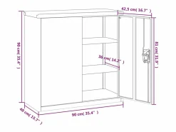 Armario de oficina con 2 puertas 90 cm Acero