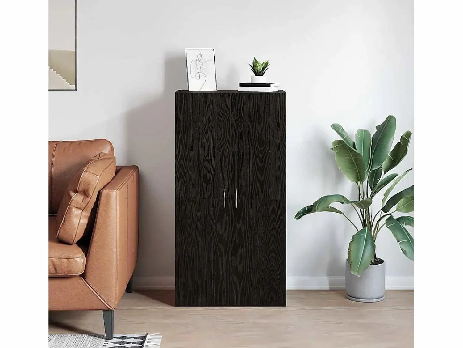 Armario de oficina de roble negro de 60 x 32 x 115 cm de madera de ingeniería