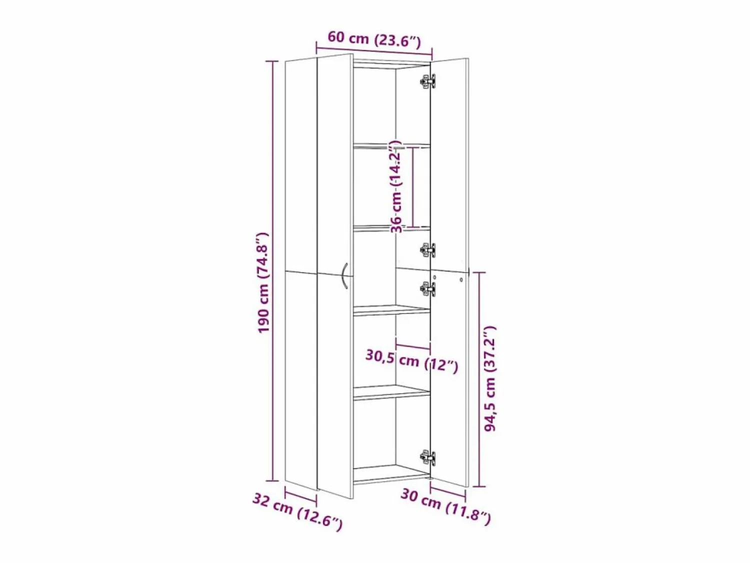 Armario de oficina 60x32x190 cm Madera de ingeniería