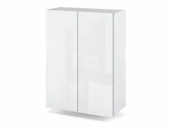 Clearance Armario de pared blanco brillo 60 cm - Mueble alto y columna para cuartos de baño Transparente / Blanco