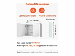 Online Armario de Pared para Baño SucceBuy Armario de Tocador con Espejo HD y LED de 3 Colores con Intensidad Variable, Enchufes y Puertos USB, 60 x 80 cm Blanco