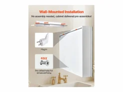 Online Armario de Pared para Baño SucceBuy Armario de Tocador con Espejo HD y LED de 3 Colores con Intensidad Variable, Enchufes y Puertos USB, 60 x 80 cm Blanco