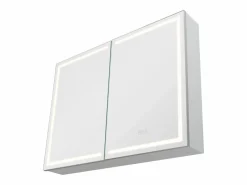 Online Armario de Pared para Baño SucceBuy Armario de Tocador con Espejo HD y LED de 3 Colores con Intensidad Variable, Enchufes y Puertos USB, 60 x 80 cm Blanco