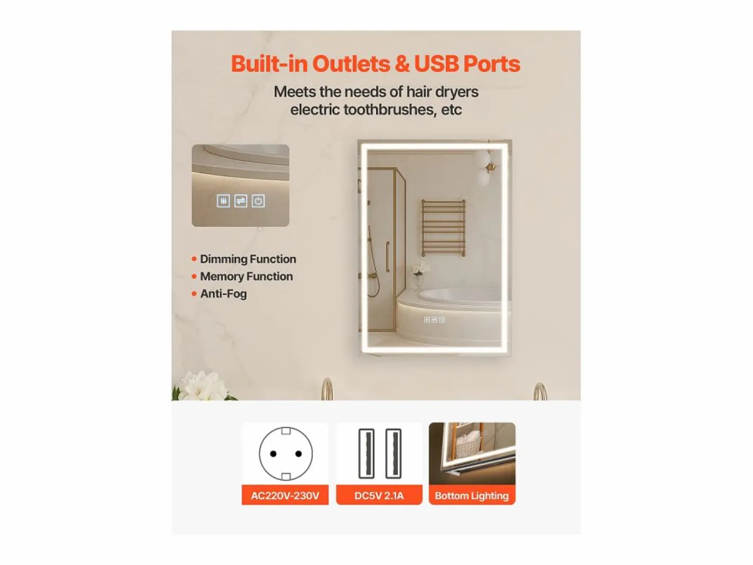Hot Armario de Pared para Baño SucceBuy Armario de Tocador con Espejo y LED de 3 Colores con Intensidad Variable, Función de Desempañado, 50 x 70 cm Blanco