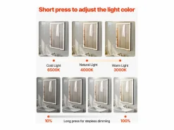 Hot Armario de Pared para Baño SucceBuy Armario de Tocador con Espejo y LED de 3 Colores con Intensidad Variable, Función de Desempañado, 50 x 70 cm Blanco