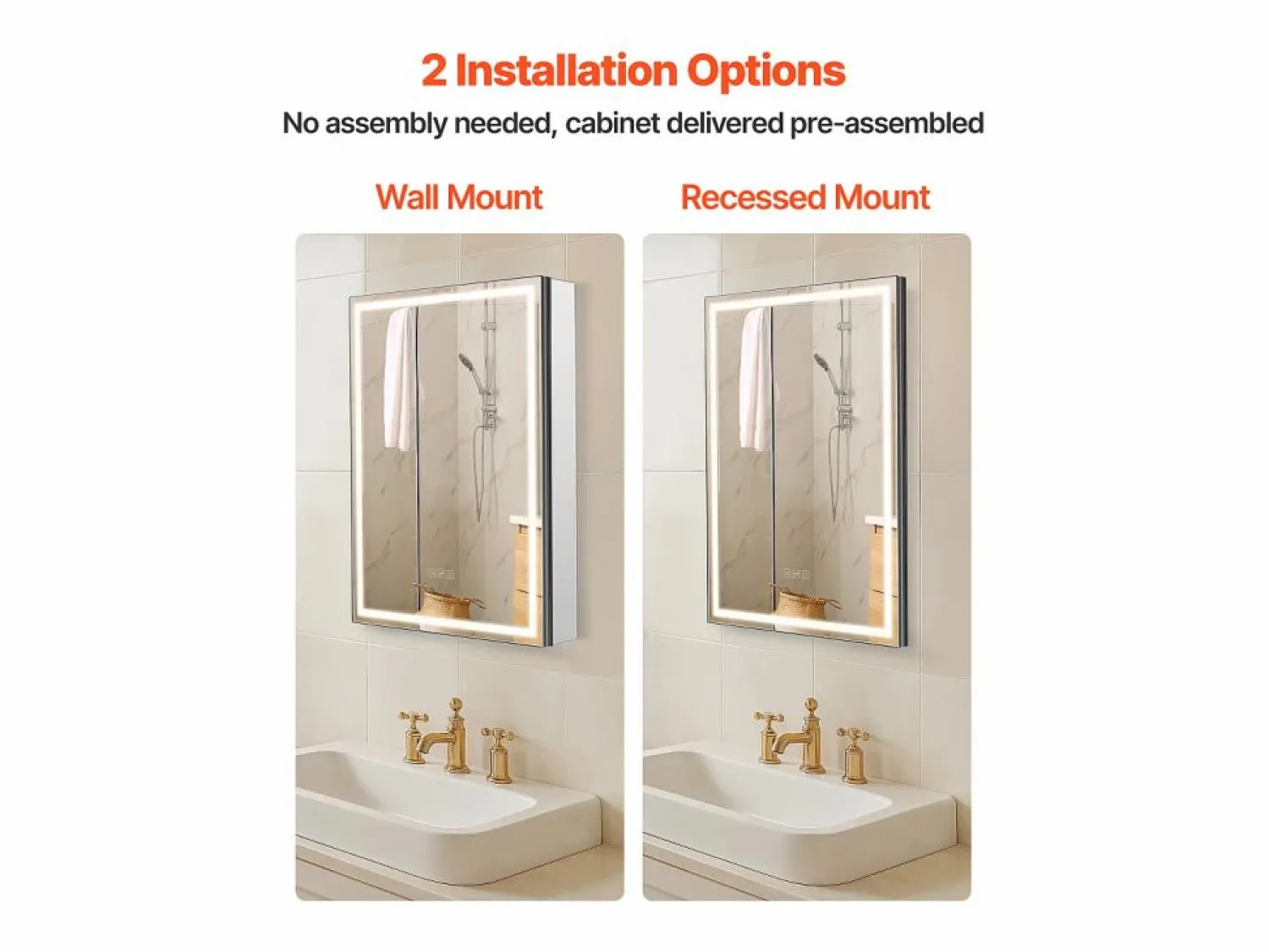 Hot Armario de Pared para Baño SucceBuy Armario de Tocador con Espejo y LED de 3 Colores con Intensidad Variable, Función de Desempañado, 50 x 70 cm Blanco
