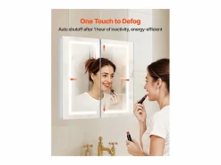 Armario de Pared para Baño SucceBuy Armario de Tocador con Espejo HD y LED de 3 Colores con Intensidad Variable, Función de Desempañado con Memoria, 65 x 65 cm Mueble De Pared Para Baño