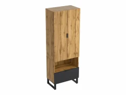 Sale Armario de recibidor con cajón, estantes regulables y perchero, tablero de partículas de madera, color natural y negro (180x38x65 cm) Marru00f3n
