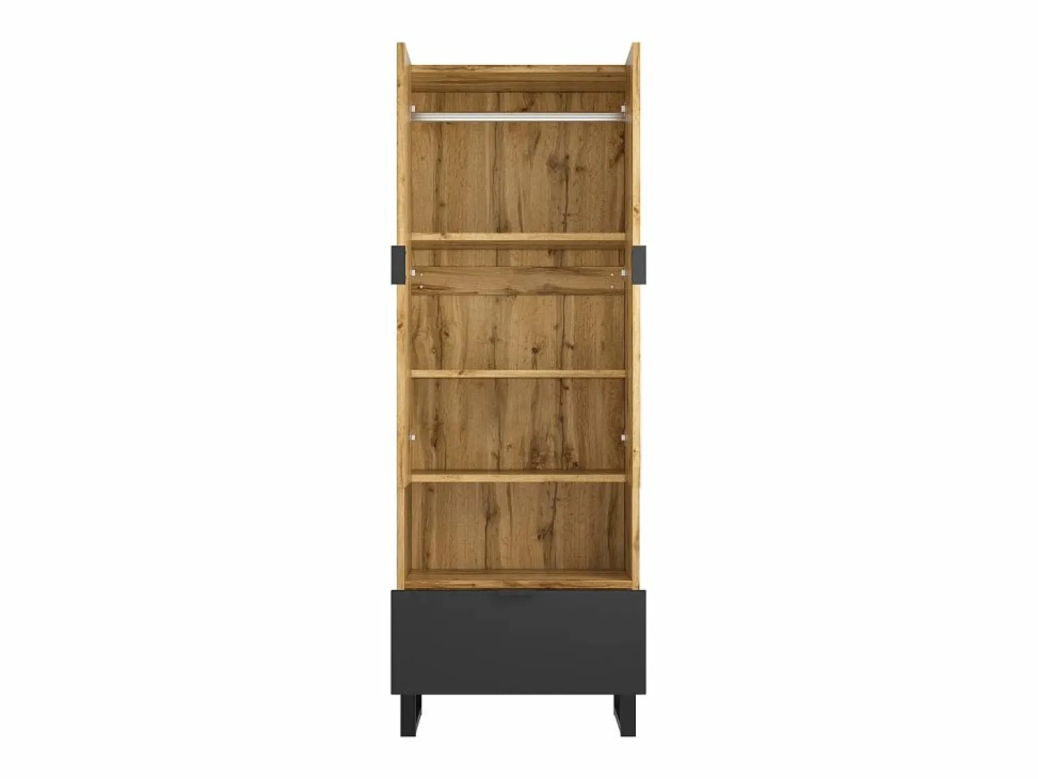 Sale Armario de recibidor con cajón, estantes regulables y perchero, tablero de partículas de madera, color natural y negro (180x38x65 cm) Marru00f3n