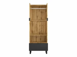Sale Armario de recibidor con cajón, estantes regulables y perchero, tablero de partículas de madera, color natural y negro (180x38x65 cm) Marru00f3n