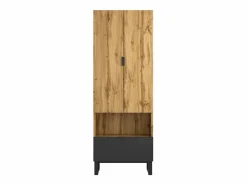 Sale Armario de recibidor con cajón, estantes regulables y perchero, tablero de partículas de madera, color natural y negro (180x38x65 cm) Marru00f3n