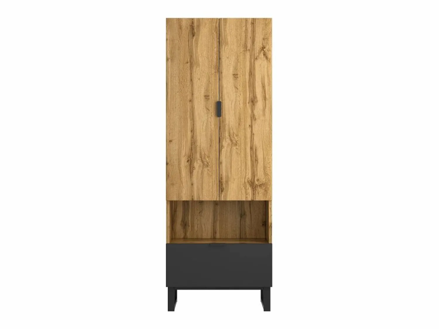 Sale Armario de recibidor con cajón, estantes regulables y perchero, tablero de partículas de madera, color natural y negro (180x38x65 cm) Marru00f3n