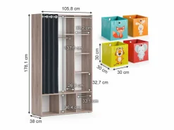 Outlet Armario de ropa para niños sonoma 105.8x38x178.1 luigi Muebles Niño