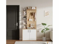 Merax Armario de salón - 75 x 33 x 180 cm - con armario + zapatero - aglomerado - natural