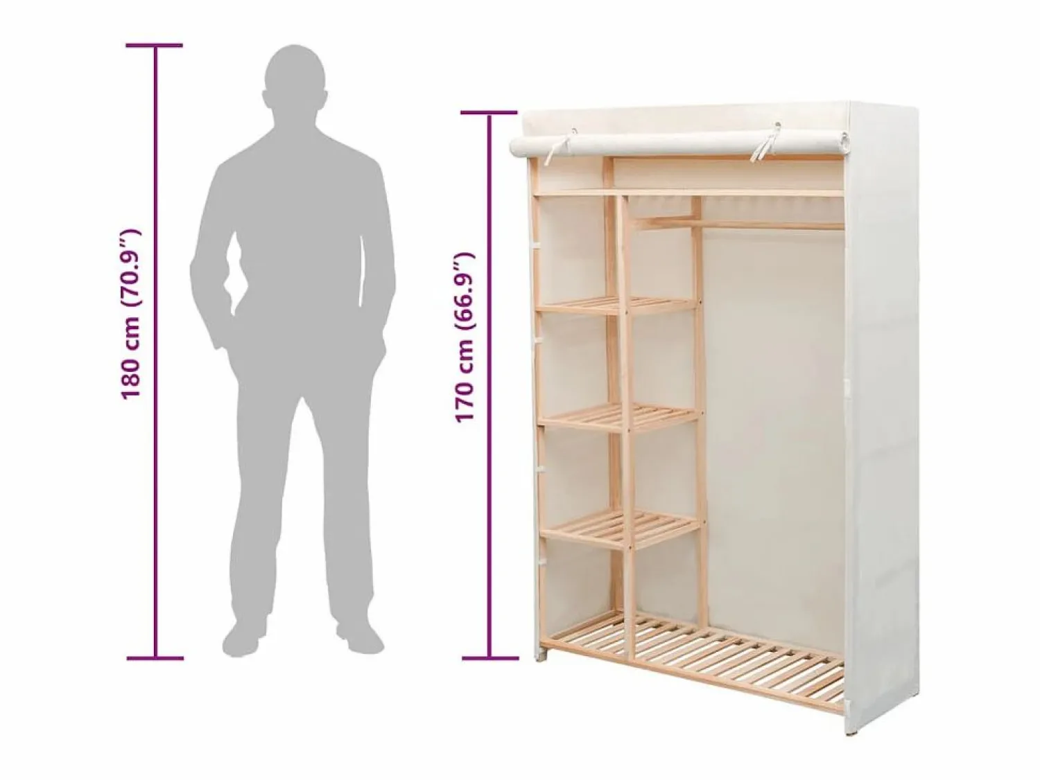 Sale Armario de tela y madera de pino 110x40x170 cm Mueble Perchero