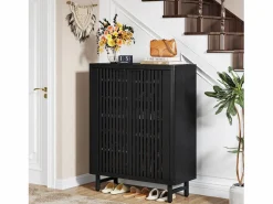 Clearance Armario de zapatos de 6 niveles con puertas de persiana, estantería organizadora de zapatos de madera con estantes ajustables Zapatero|Mueble De Almacenaje