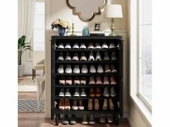 Clearance Armario de zapatos de 6 niveles con puertas de persiana, estantería organizadora de zapatos de madera con estantes ajustables Zapatero|Mueble De Almacenaje