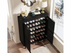 Clearance Armario de zapatos de 6 niveles con puertas de persiana, estantería organizadora de zapatos de madera con estantes ajustables Zapatero|Mueble De Almacenaje
