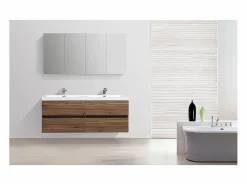 New Armario espejo baño 144cm MONTADO SIENA Nogal Mueble De Pared Para Baño