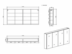 New Armario espejo baño 144cm MONTADO SIENA Nogal Mueble De Pared Para Baño