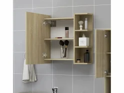 Armario espejo baño contrachapada color roble 62,5x20,5x64 cm ES844161 Accesorios De Cuarto De Baño|Espejo De Cuarto De Baño