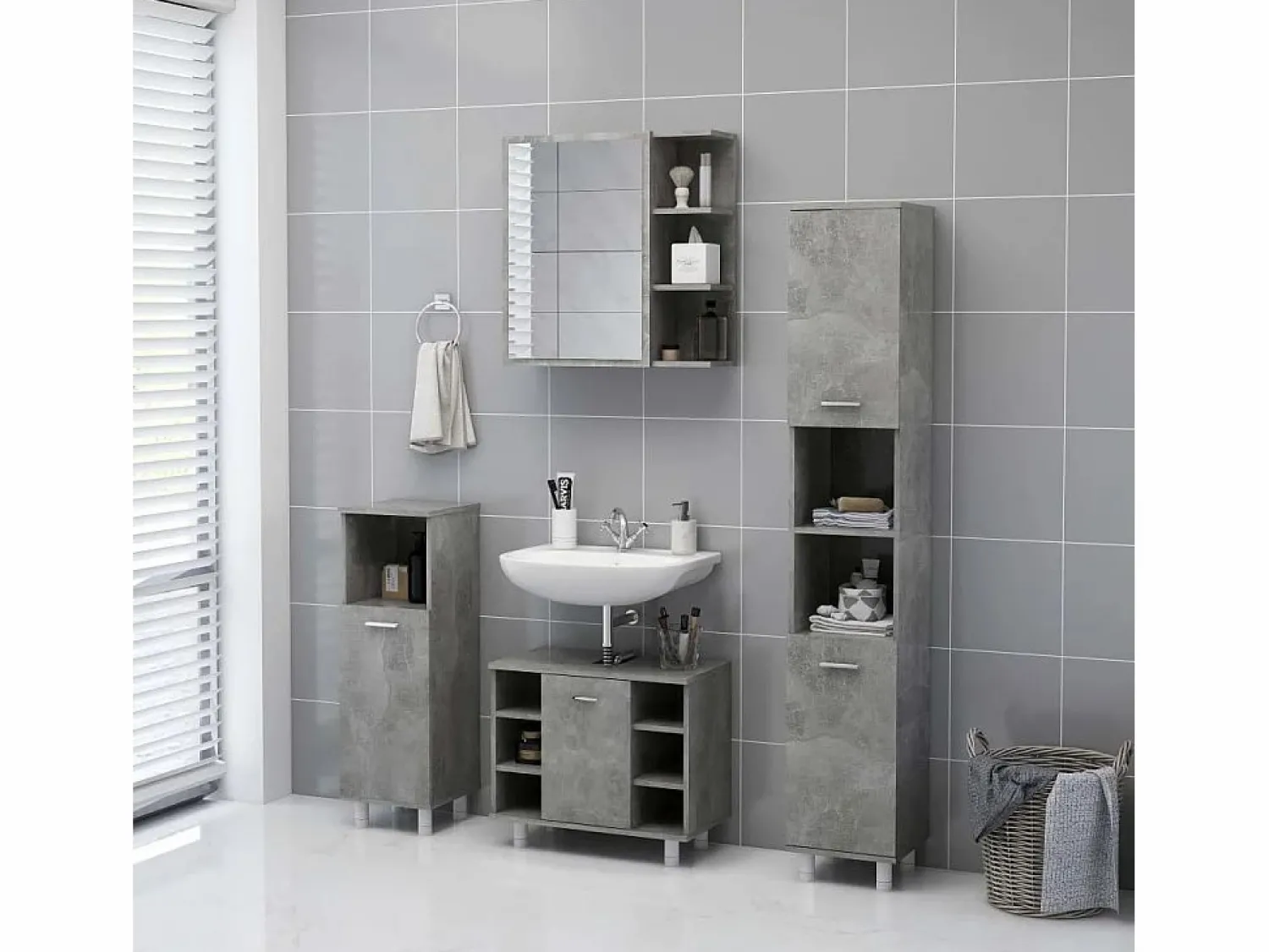 Online Armario espejo baño contrachapada hormigón 62,5x20,5x64 cm ES239742 Gris