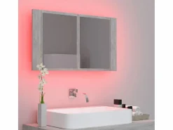 Armario espejo baño luz LED acrílico hormigón 80x12x45 cm ES751177