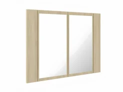 New Armario espejo de baño LED acrílico roble Sonoma 60x12x45 cm ES265074 Accesorios De Cuarto De Baño|Espejo De Cuarto De Baño