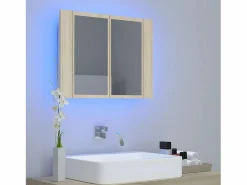 New Armario espejo de baño LED acrílico roble Sonoma 60x12x45 cm ES265074 Accesorios De Cuarto De Baño|Espejo De Cuarto De Baño