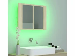 New Armario espejo de baño LED acrílico roble Sonoma 60x12x45 cm ES265074 Accesorios De Cuarto De Baño|Espejo De Cuarto De Baño