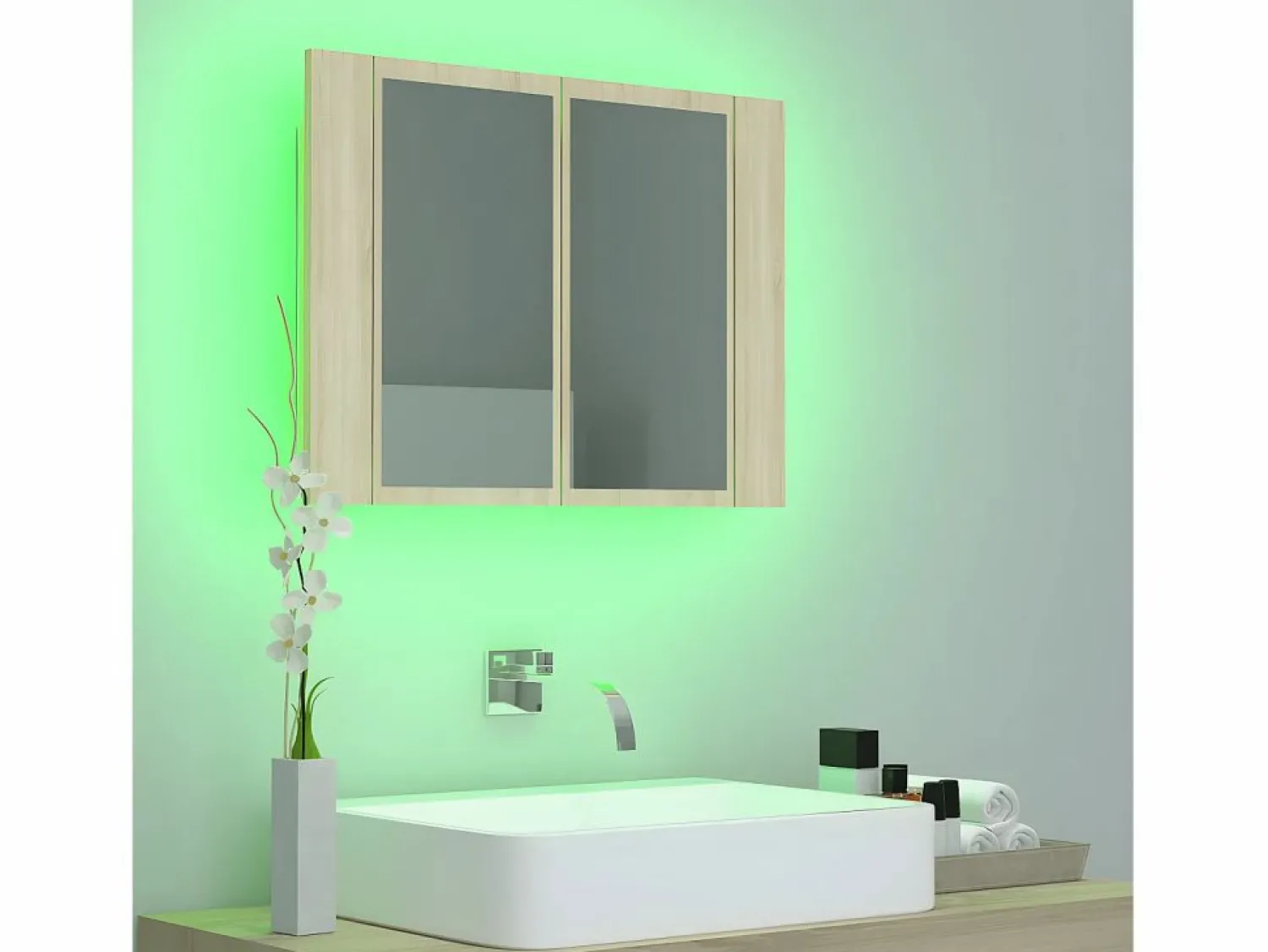 New Armario espejo de baño LED acrílico roble Sonoma 60x12x45 cm ES265074 Accesorios De Cuarto De Baño|Espejo De Cuarto De Baño