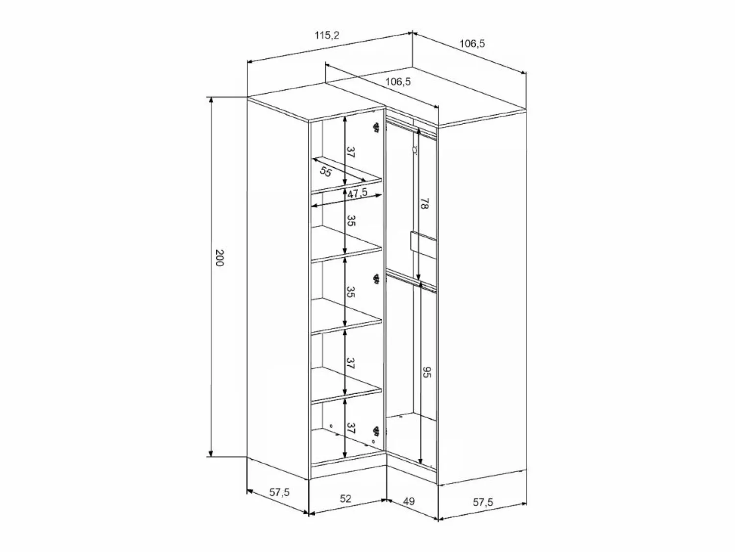 Clearance Armario esquinero de 2 puertas L115 cm en color + elevación - LIZANDRO Armario