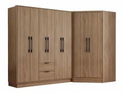 Outlet Vente-unique Armario esquinero de 8 puertas y 2 cajones L263 cm color natural - FEOVA Color natural claro