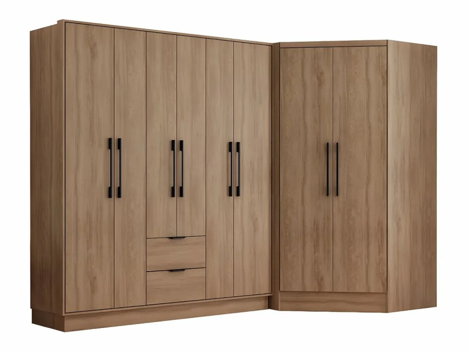 Outlet Vente-unique Armario esquinero de 8 puertas y 2 cajones L263 cm color natural - FEOVA Color natural claro