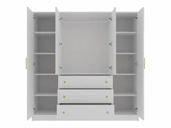 Vente-unique Armario esquinero de 6 puertas y 3 cajones con espejos L311 cm en color - LIZANDRO