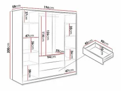 Vente-unique Armario esquinero de 6 puertas y 3 cajones con espejos L311 cm en color - LIZANDRO