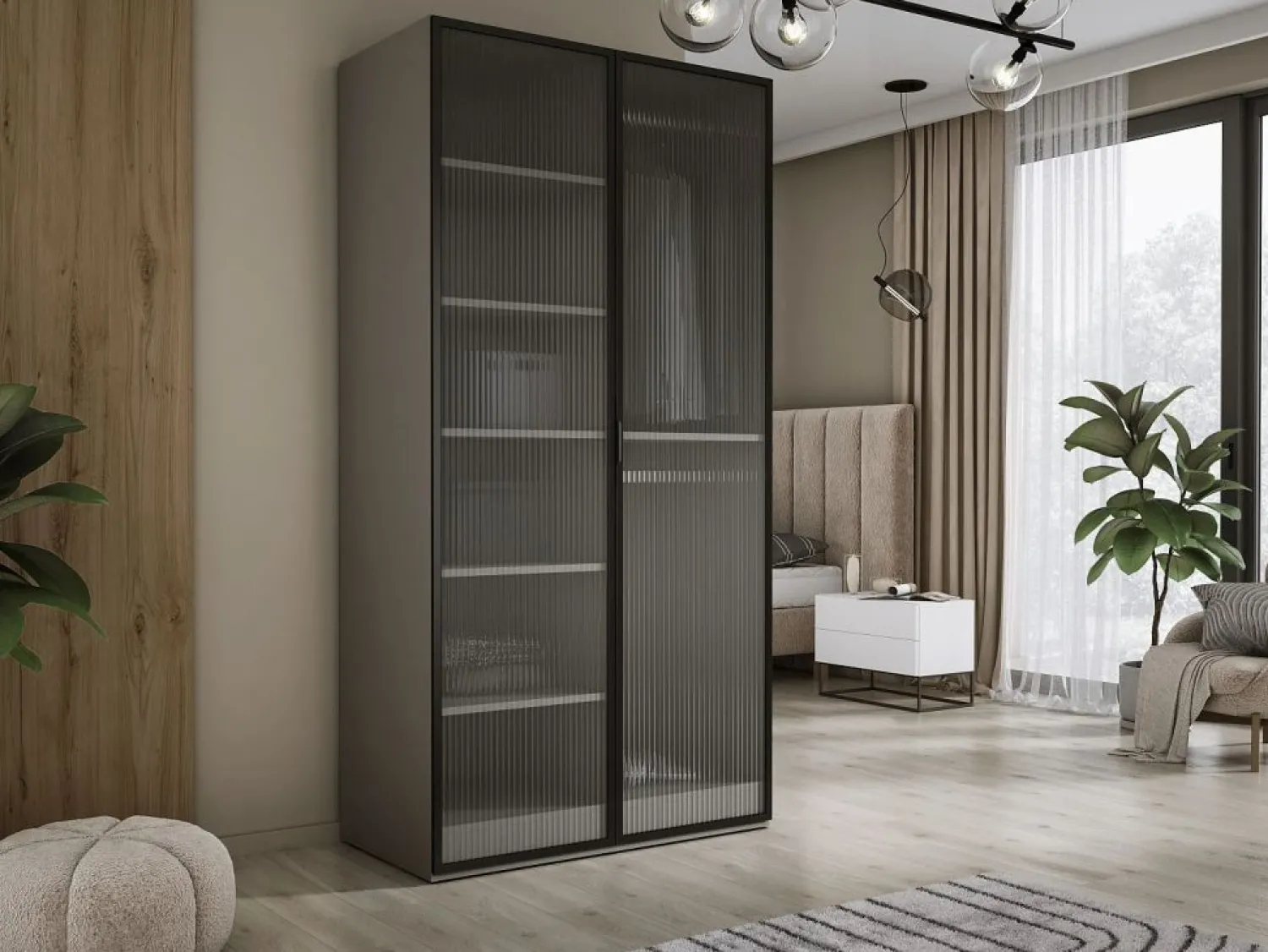 Armario: Platino / Vidrio Ranurado, 100 x 200 x 51 cm