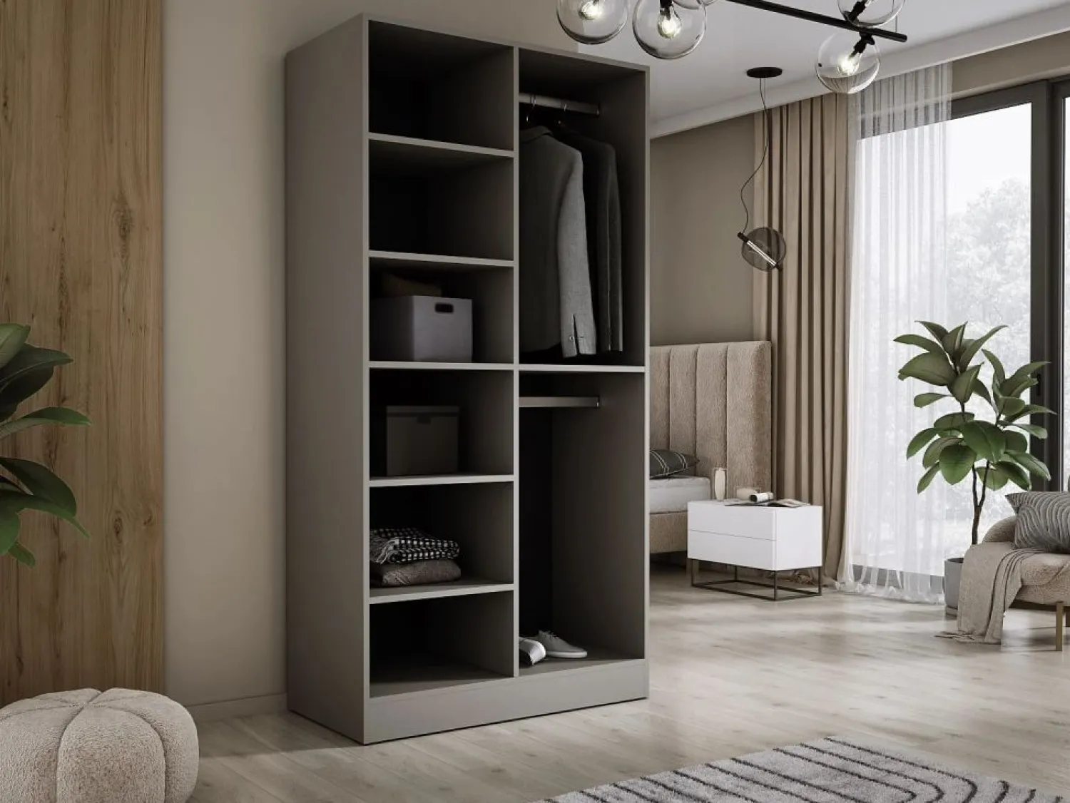 Armario: Platino / Vidrio Ranurado, 100 x 200 x 51 cm