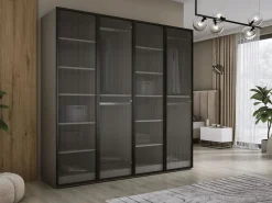 Online Armario: Platino / Vidrio Ranurado, 200 x 200 x 51 cm Armario Abierto, Vestidor