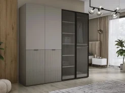 Sale Armario: Platino / Vidrio Ranurado, 200 x 200 x 51 cm Gris
