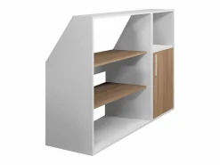Clearance Armario inclinado para techo abuhardillado 1 puerta 2 estantes 1 estante blanco y natural - ADEZIO Armario Para Buhardilla|Mueble De Almacenaje