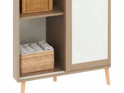 Best Armario infantil - 80 x 46 x 141,5 cm - con puertas correderas + barra - madera - natural Muebles Niño|Armario