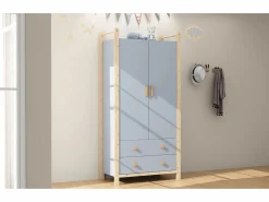 Online Merax Armario infantil - 90 x 45 x 180 cm - con 2 puertas + barra + 2 cajones - aglomerado - Azul