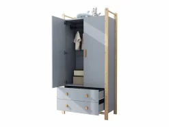 Online Merax Armario infantil - 90 x 45 x 180 cm - con 2 puertas + barra + 2 cajones - aglomerado - Azul