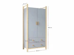 Online Merax Armario infantil - 90 x 45 x 180 cm - con 2 puertas + barra + 2 cajones - aglomerado - Azul